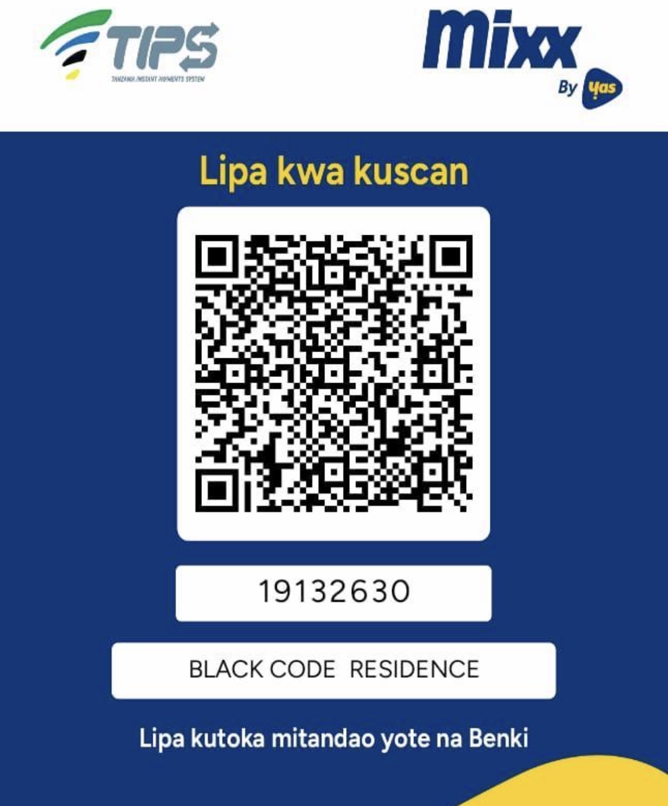 Blackcode Residence TIPS and Mixx by Yas payment QR